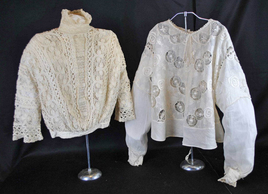 VICTORIAN WHITE LACY WOMENS BLOUSES, 1900 to 1915, LOT OF 2 (1 of 20)