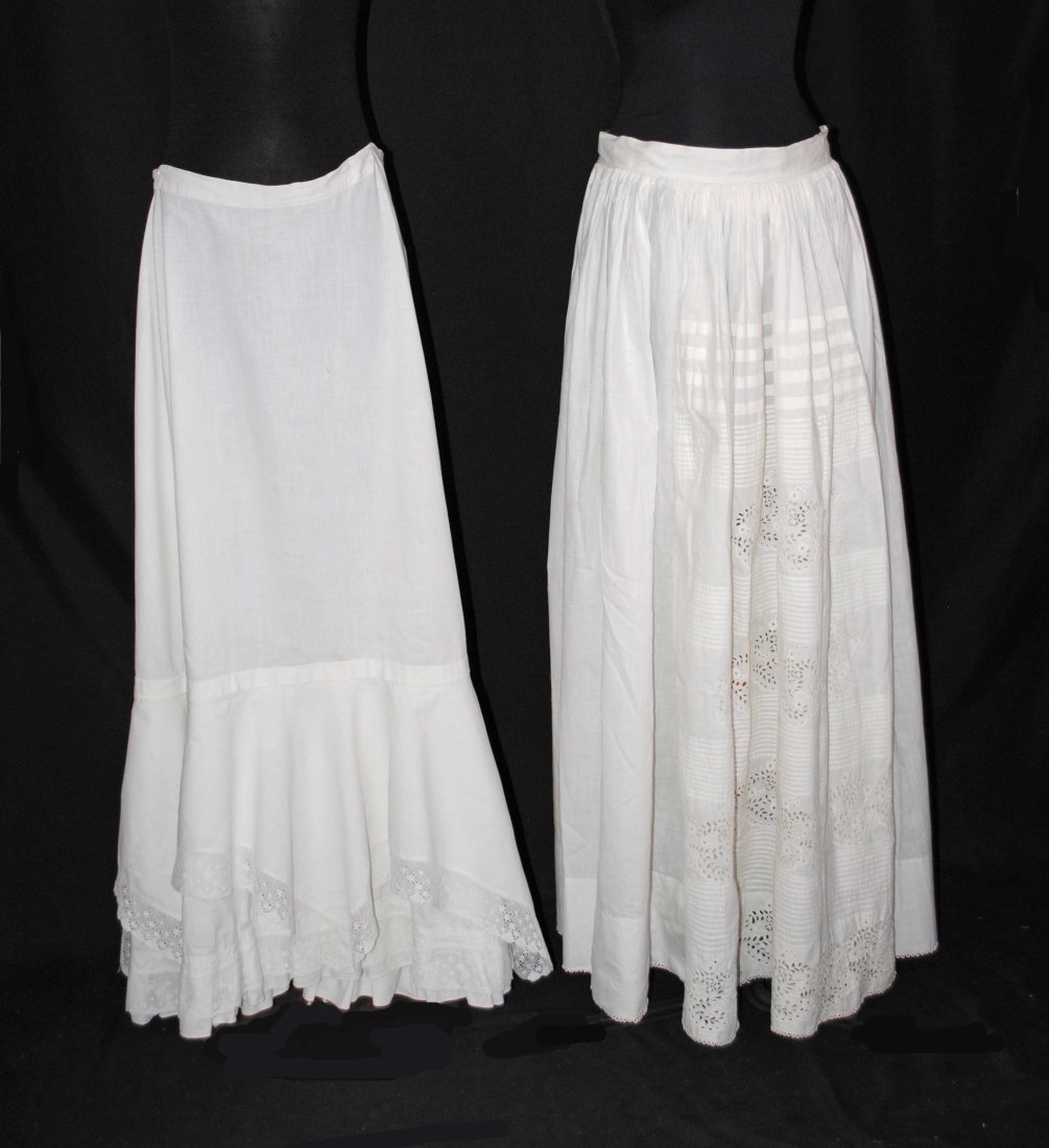 VICTORIAN FANCY PETTICOATS WITH AYRSHIRE WHITEWORK CUTWORK, LOT  OF 2 (1 of 20)