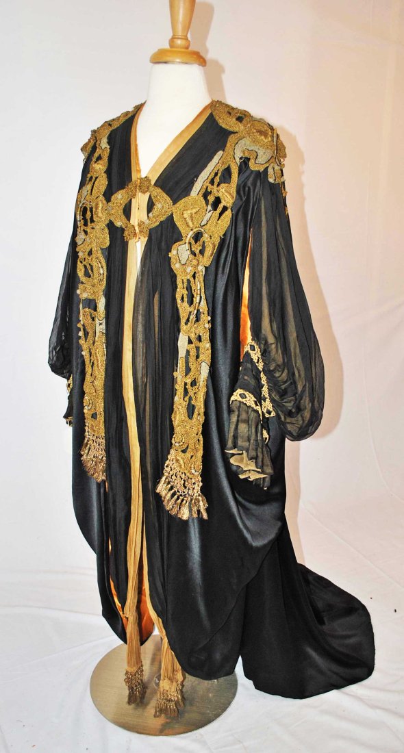 EDWARDIAN SILK SATIN EVENING COAT WITH METALLIC APPLIQUES, c1911 (1 of 17)