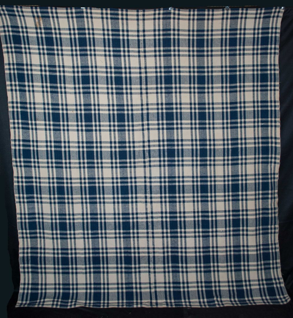 1850 INDIGO BLUE & WHITE WOVEN WINTER BLANKET CENTER SEAM (1 of 11)