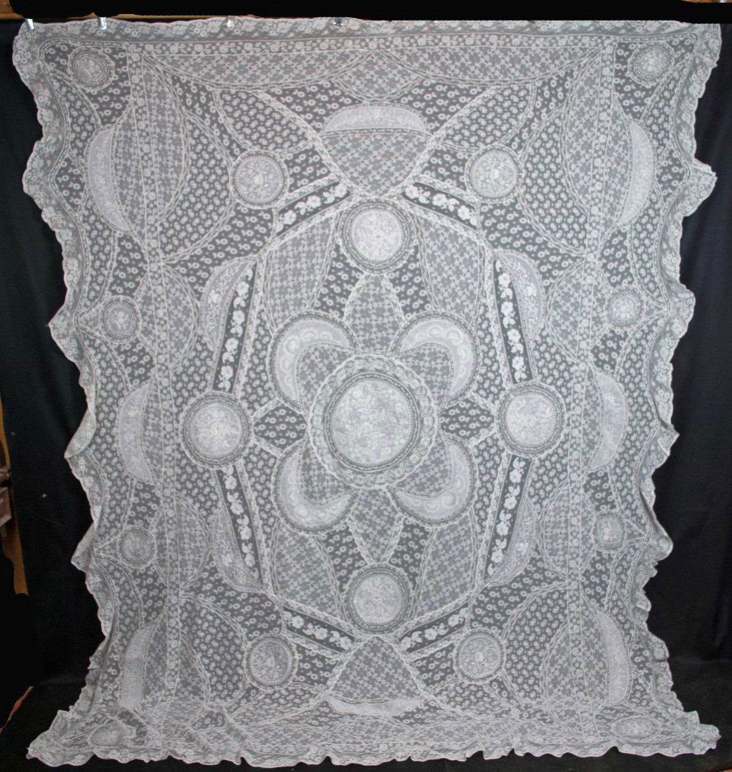 FRENCH NORMANDY LACE  BEDSPREAD, 100" x 80 (1 of 17)