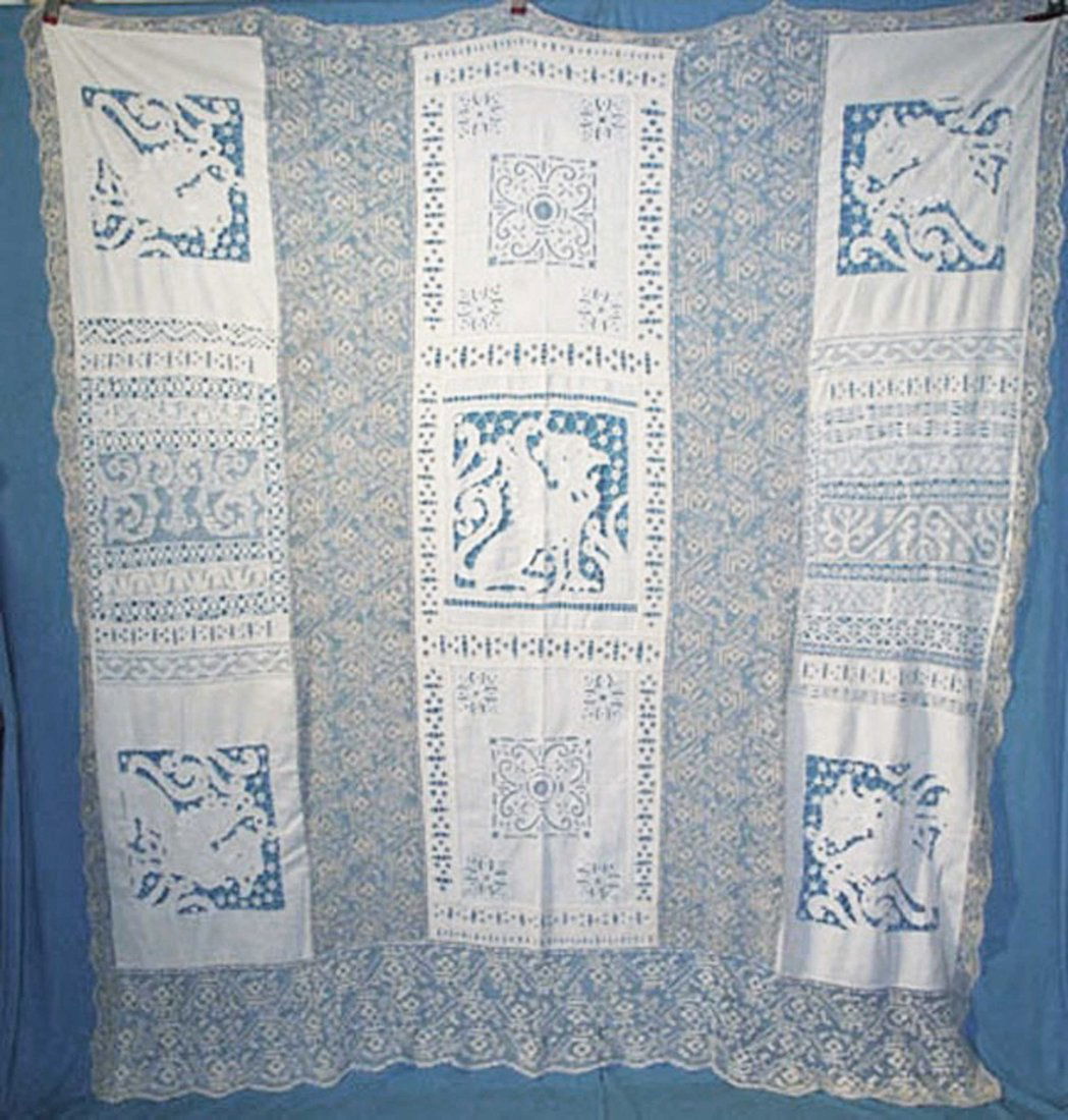 VICTORIAN FIGURAL LACE BEDSPREAD, c1900s (1 of 7)