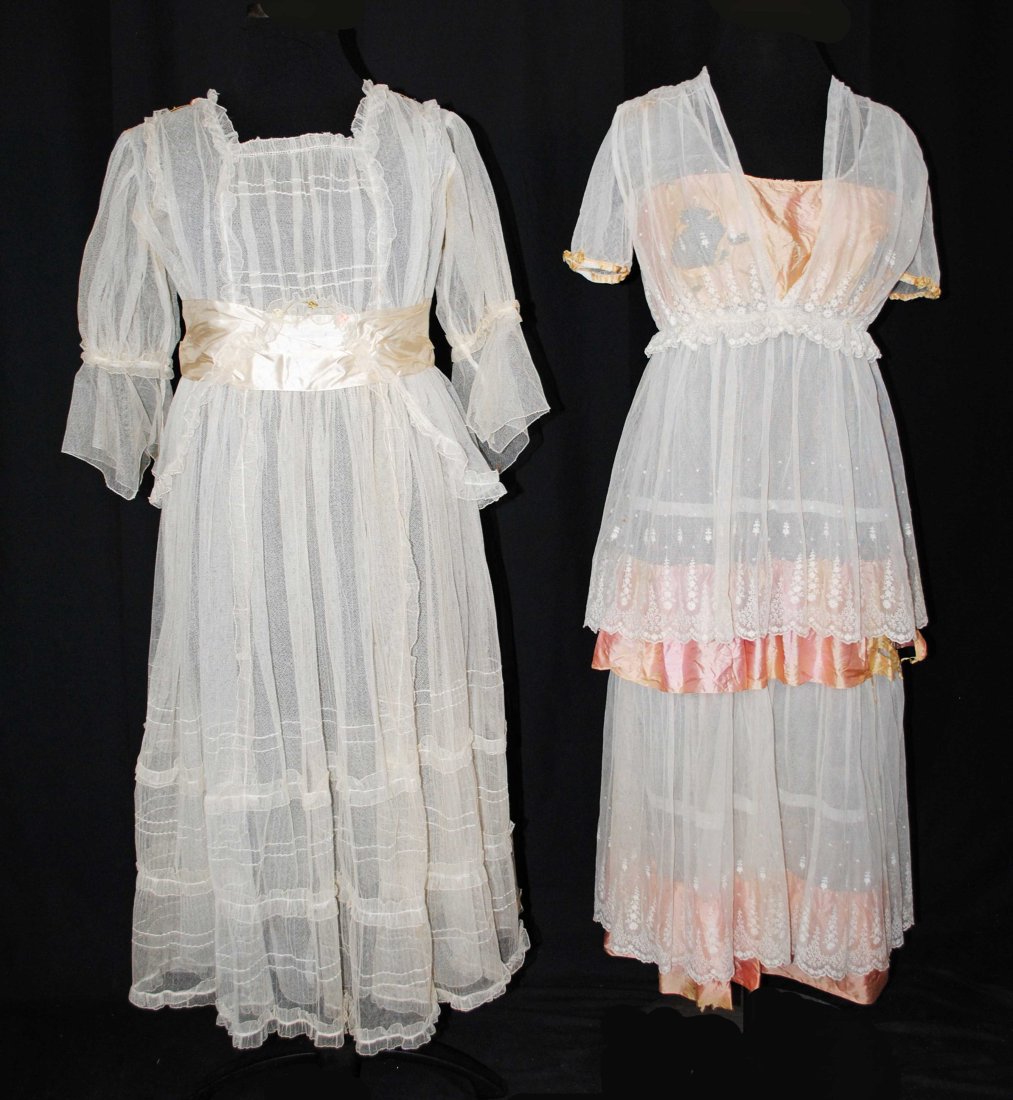 EDWARDIANVYOUNG GIRLS GRADUATION NET DRESSES 1915 AND 1919, LOT OF 2 (1 of 20)