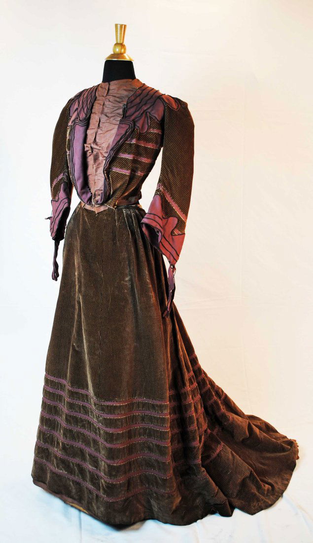 EDWARDIAN JEANNE HALLEE PRINTED VELVET FRENCH AFTERNOON DRESS 1902 to 1903 (1 of 13)