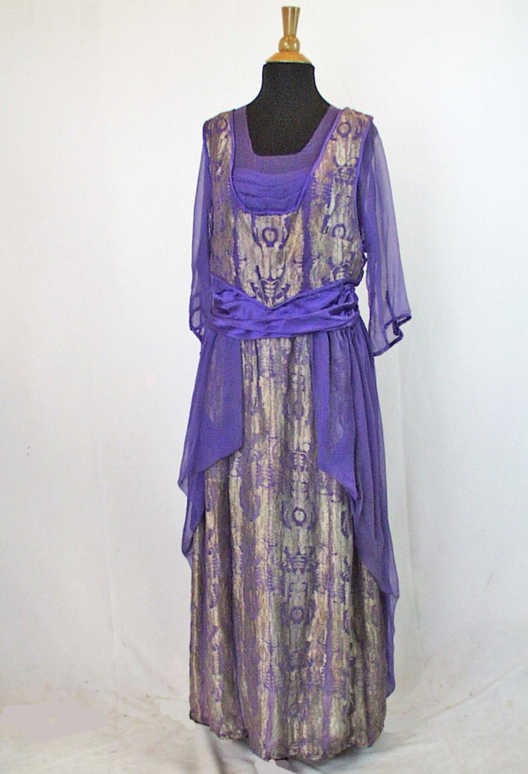 EDWARDIAN PURPLE CHIFFON AND LAME EVENING DRESS, 1918 (1 of 14)