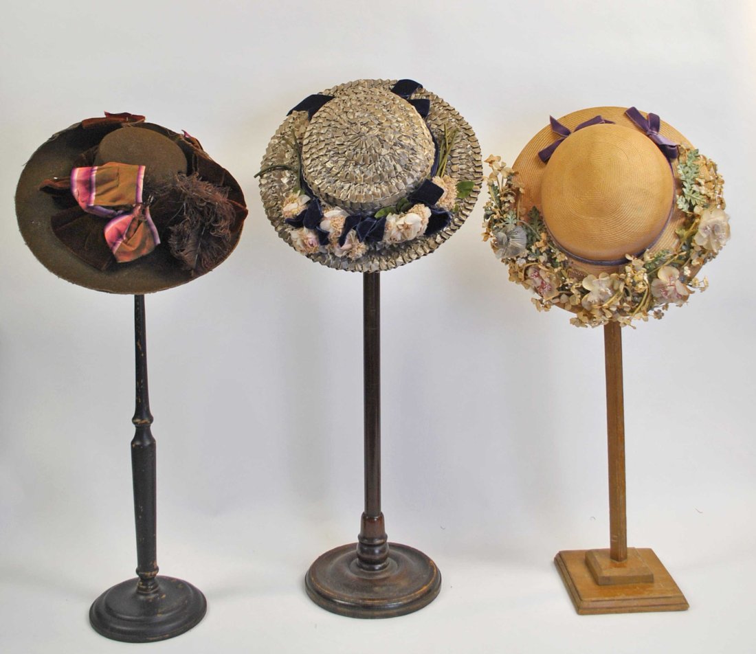 VICTORIAN LADIES BRIMMED STRAW AND FELT HATS, EARLY 1890s  to 1910s, LOT OF 3 (1 of 17)