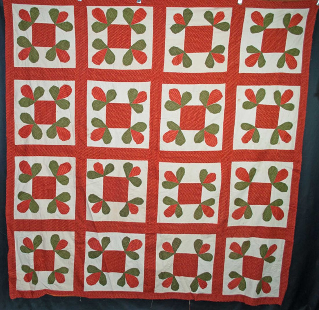 VICTORIAN APPLIQUE QUILT TOP WANDERING FOOT, MACHINE SEWN 77" X 77", 1900s (1 of 10)
