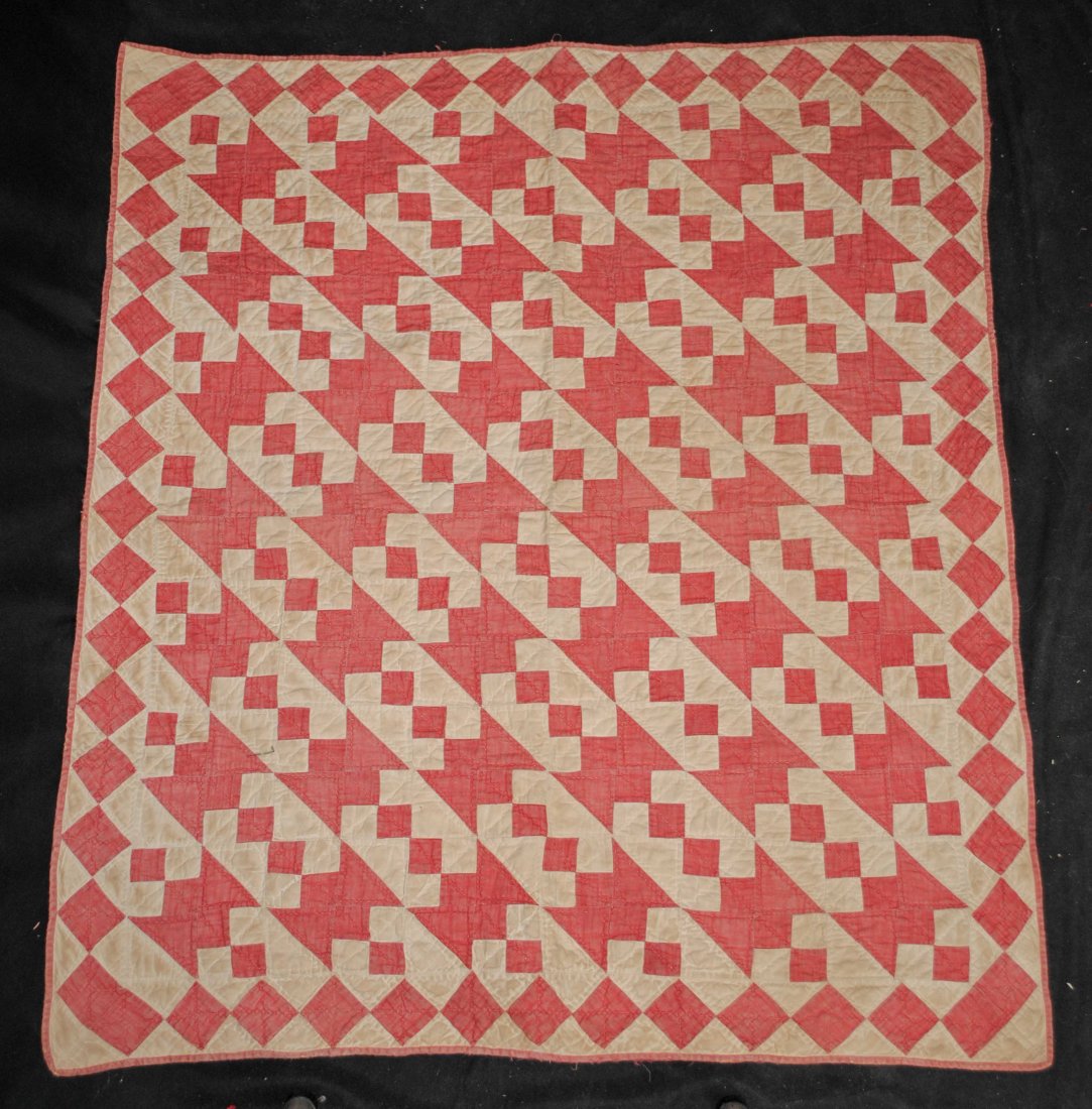 VICTORIAN RED AND WHITE JACOBS LADDER CRIB QUILT, HAND SEWN PATCHWORK (1 of 14)