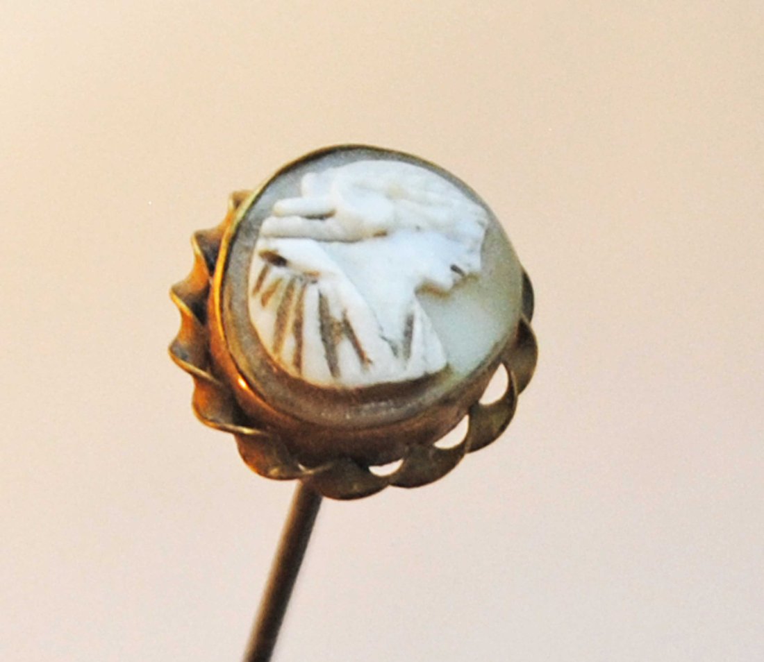 ANTIQUE HATPIN WITH WHITE GLASS CAMEO CENTER (1 of 7)