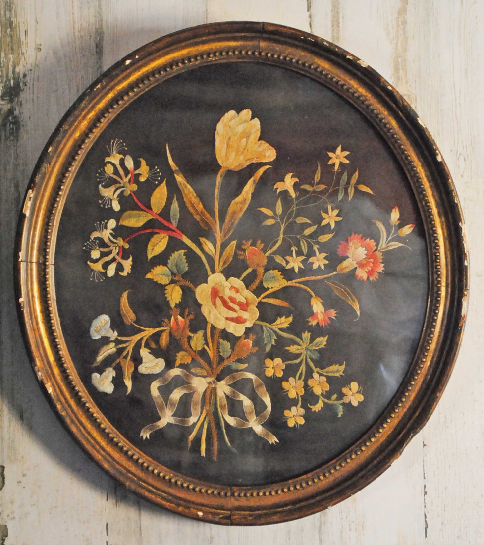 VICTORIAN ENGLISH SILKWORK FLORAL EMBROIDERY, c1790, MUSEUM QUALITY (1 of 16)