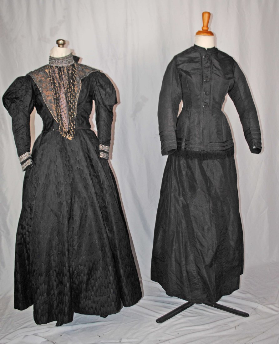 VICTORIAN BLACK SILK MOURNING OUTFITS, c1895, LOT OF 2 (1 of 20)