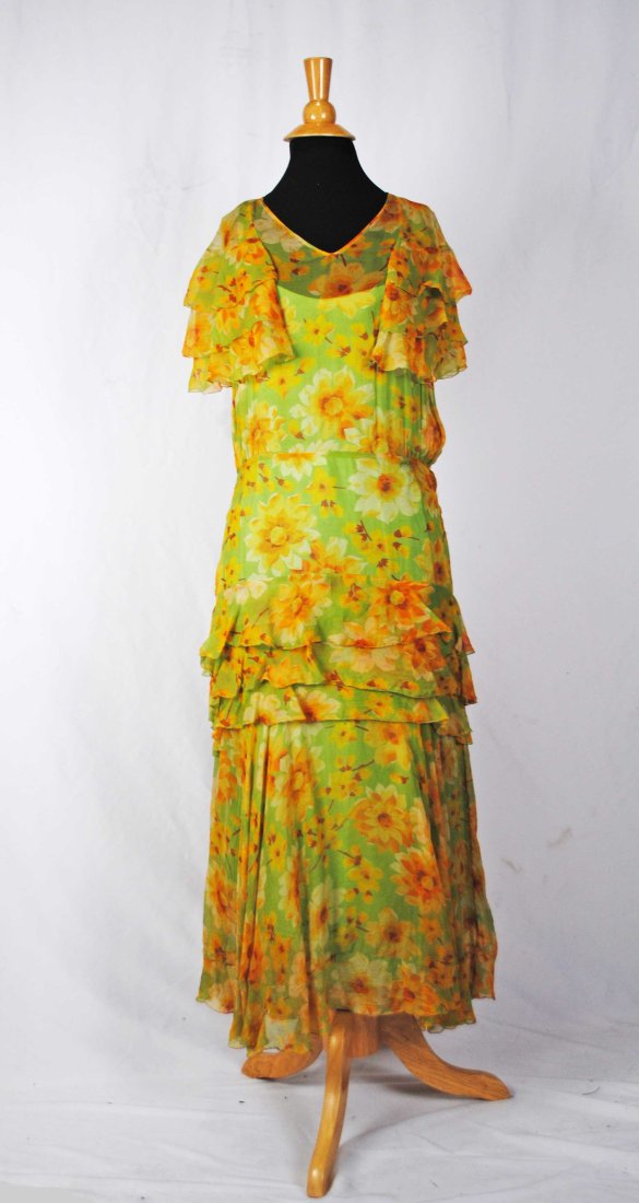 VINTAGE SHEER FLORAL PRINT SILK CHIFFON DAY DRESS, c1930s (1 of 15)