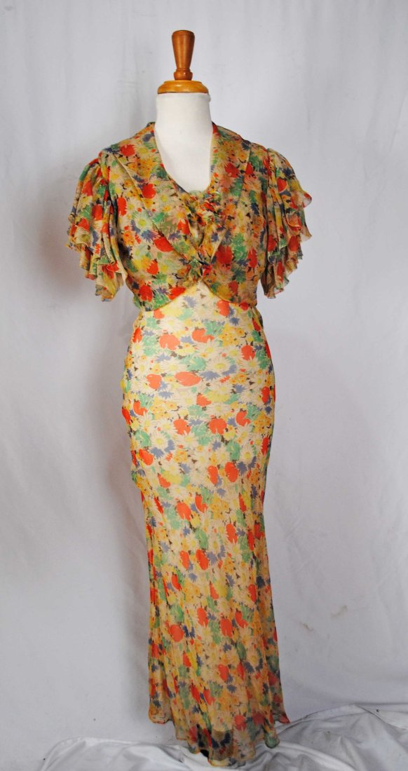 VINTAGE SHEER FLORAL PRINT SILK CHIFFON DAY DRESS, c1930s (1 of 17)