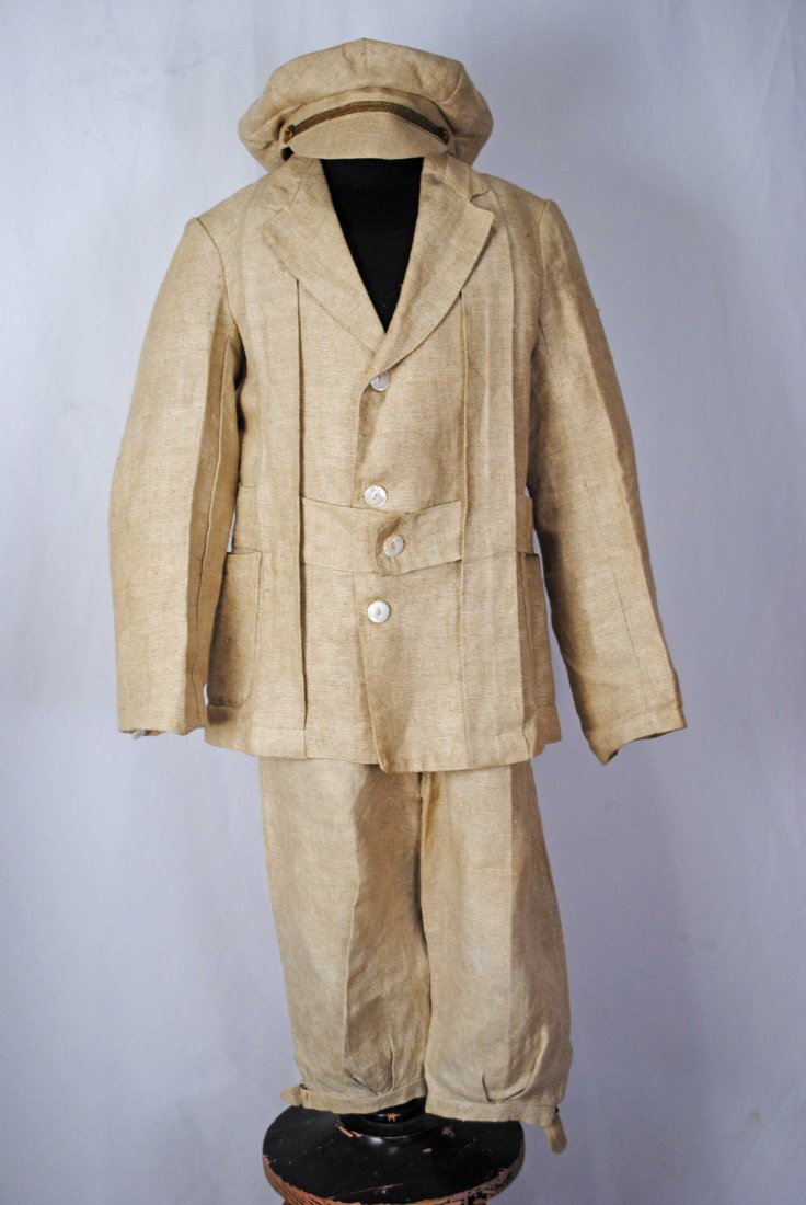 1910s YOUNG BOYS SUMMER PALM BEACH STYLE LINEN OUTFIT, KNICKERS, JACKET, HAT, 3 PIECE SUIT (1 of 18)