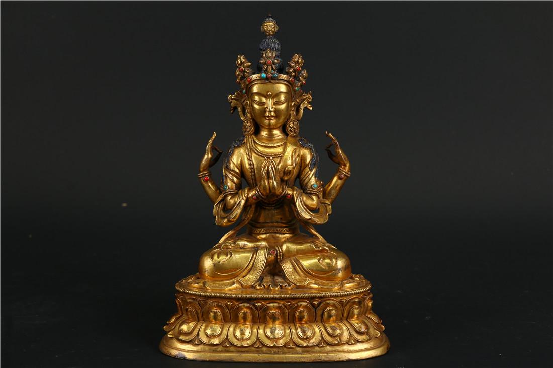 QING DYN. GILDING COPPER GUANYIN BODHISATTVA WITH FOUR (1 of 9)