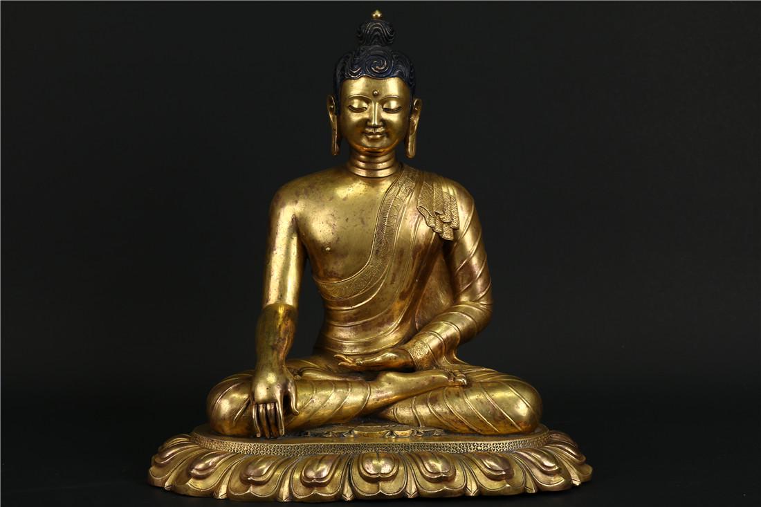 MING GILDING COPPER SAKYAMUNI BUDDHA STATUE (1 of 9)