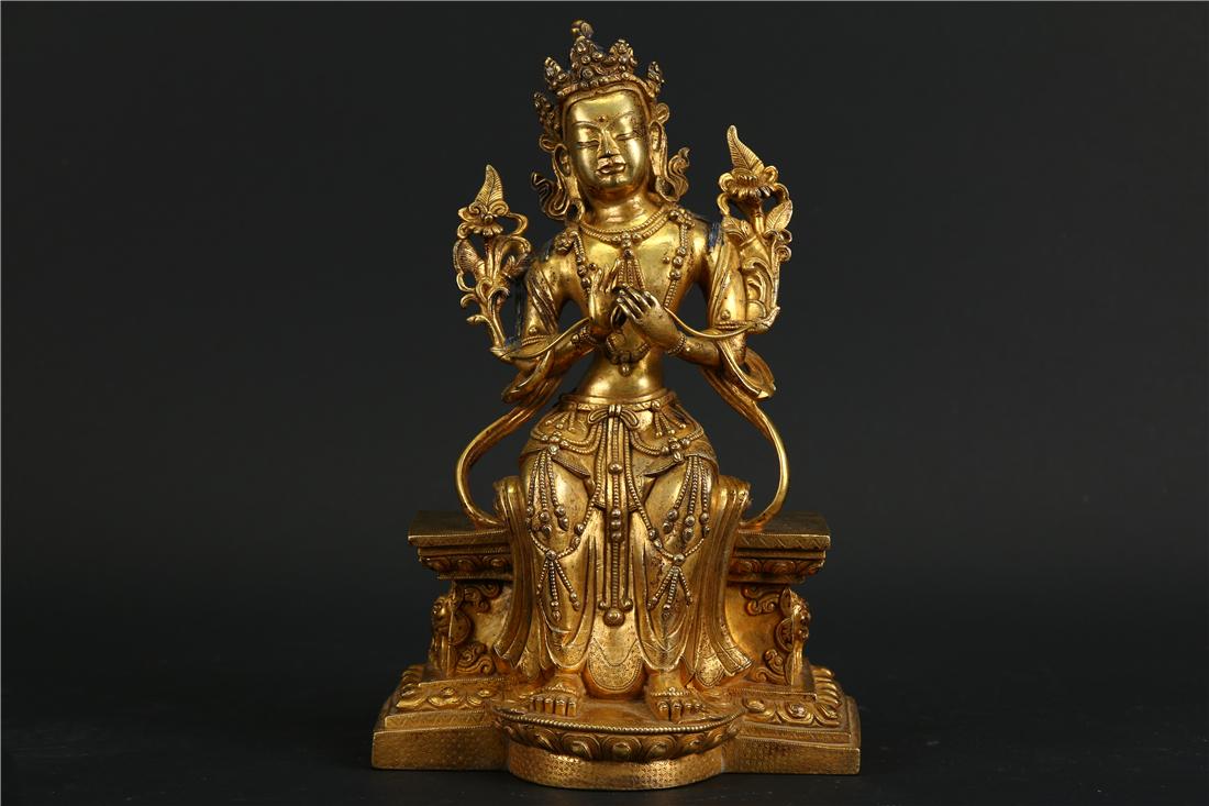QING KANGXI GILDING COPPER MAITREYA BUDDHA PREACHING (1 of 9)