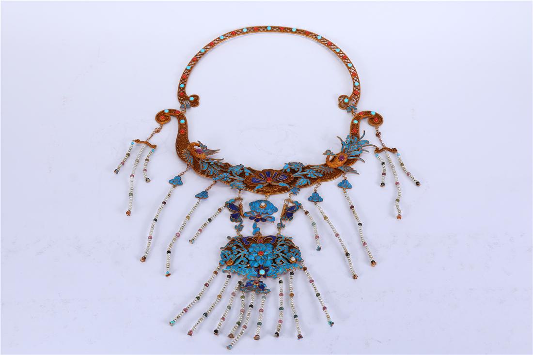 A QING GILDING SILVER JAM-INLAID SPOTTING NECK ORNAMENT (1 of 9)