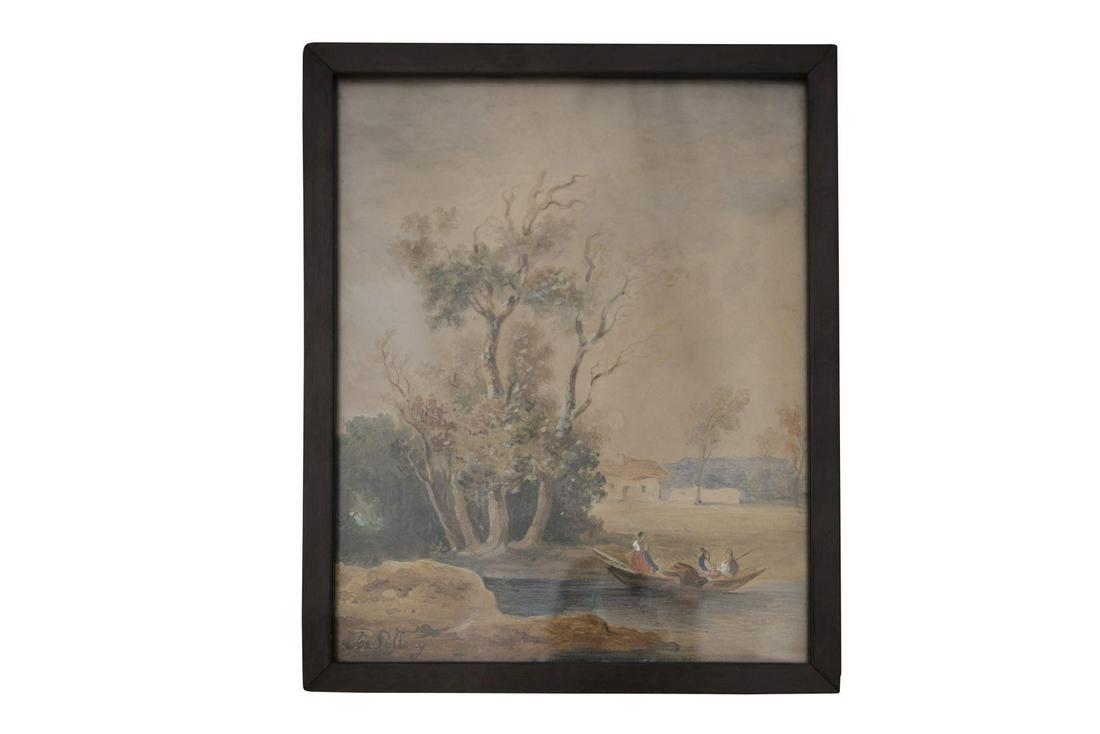 Joseph Selleny (1824-1875) "River in a Southern: River in a southern landscape, watercolour on paper, 30 x 24.5 cm | Fluss in südlicher Landschaft, Aquarell auf Papier, 30 x 24,5 cm