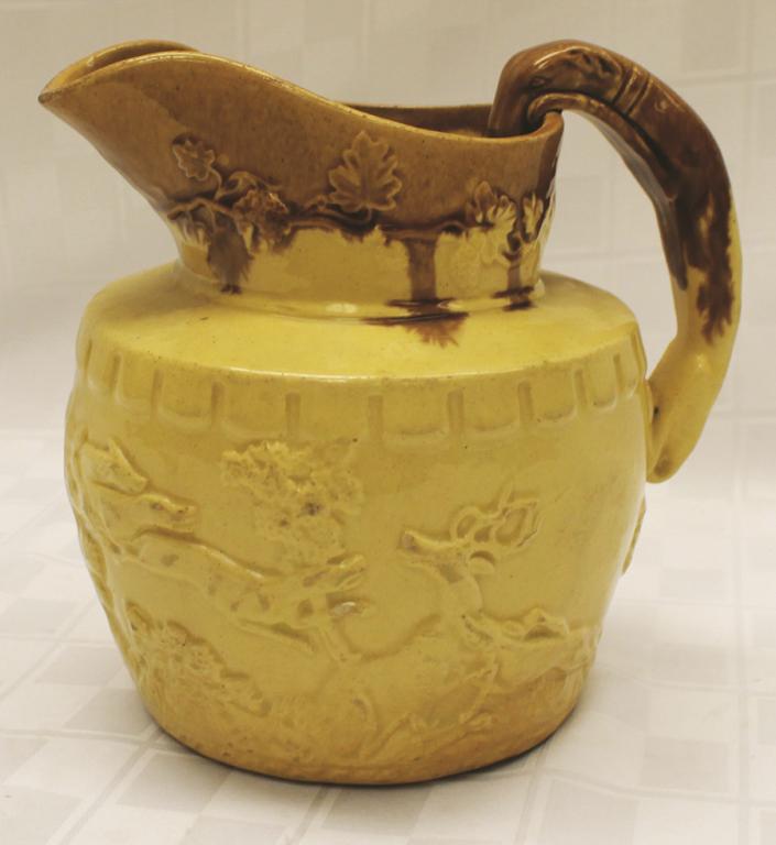 Yellow Bennington Pitcher with Dog Handle 7" H x 7" (1 of 1)