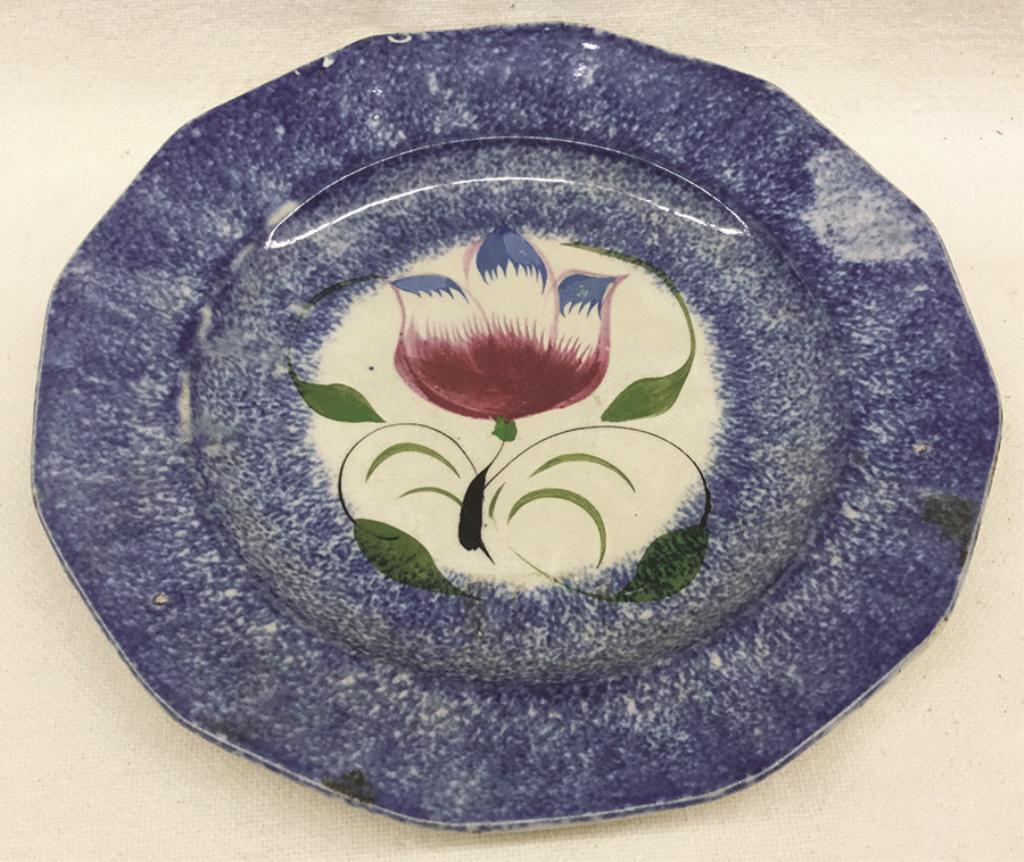 Spatterware Blue Tulip Plate 8.25" Dia. Condition: Good (1 of 1)