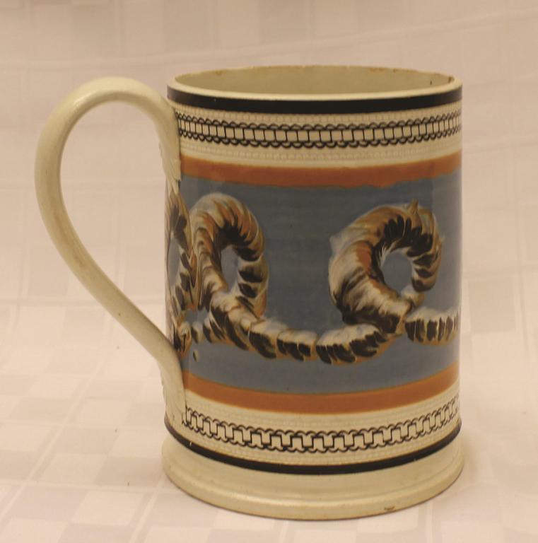 Mochaware Tankard with Earthworm Decoration Condition: (1 of 1)