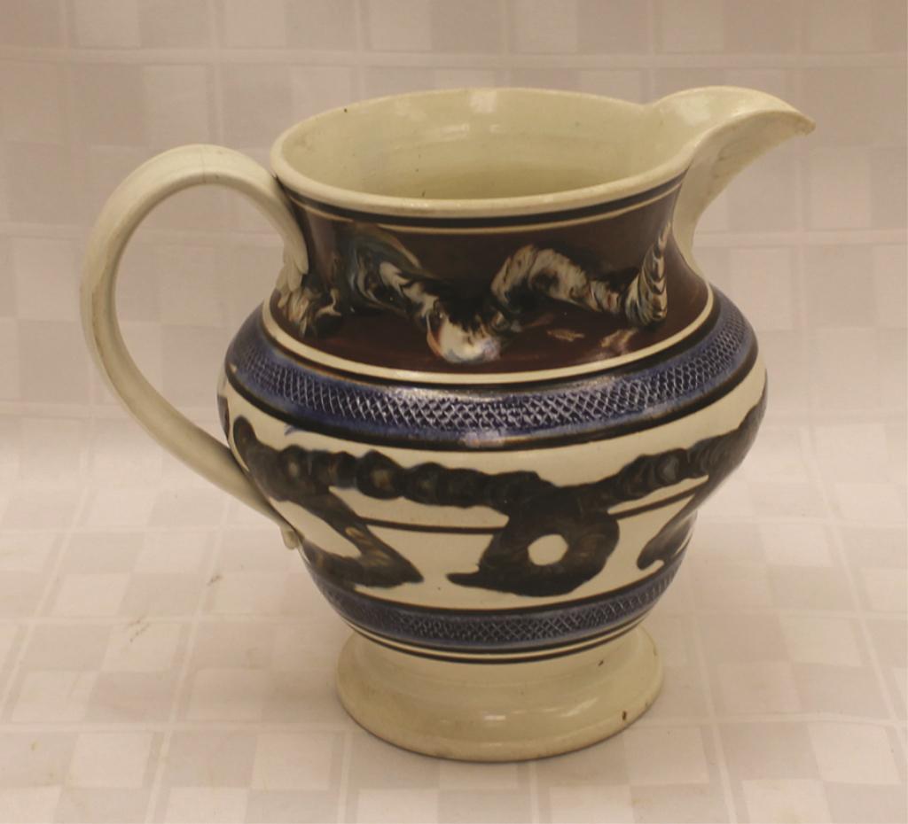 Mochaware Pitcher with Unusual Black Earthworm Dec 6" (1 of 1)