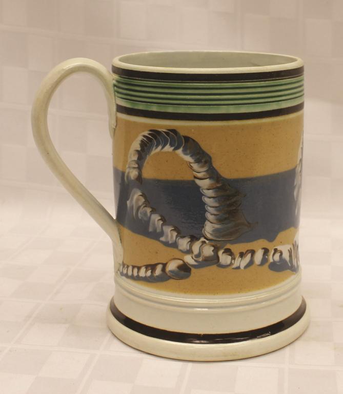 Mochaware Tankard with Earthworm Decoration 6" H (1 of 1)