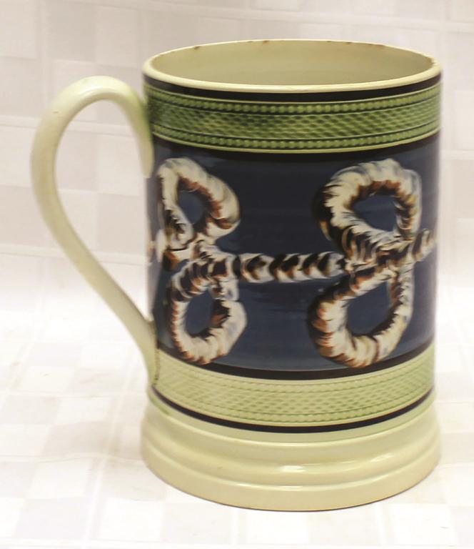 Mochaware Tankard w/ Figure 8 Eartworm Decorations 6" H (1 of 1)