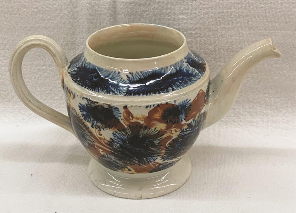 Mochaware Teapot w/ Blue Seaweed over Brown and White (1 of 1)