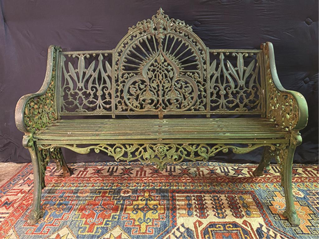 Cast Iron Garden Bench with Old Green Paint 48" W x 24" (1 of 1)