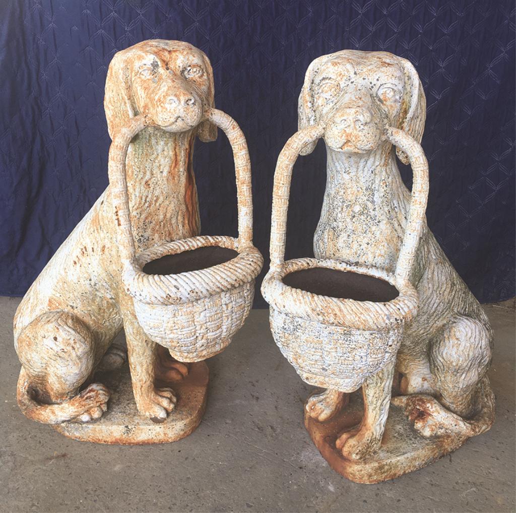 Pair of Large Cast Iron Garden Dogs With Holiday Flower (1 of 1)