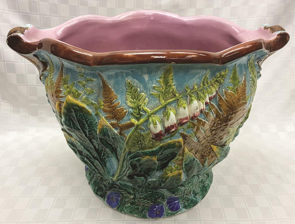 A Monumental Majolica Jardiniere featuring Pink & White (1 of 1)