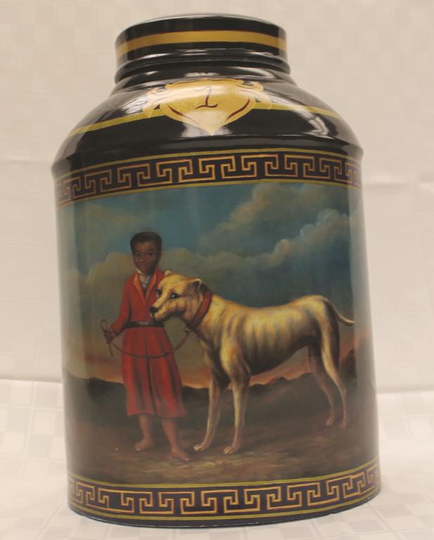 Painted Porcelain Covered Storage Jar 16" H x 10.5" (1 of 1)