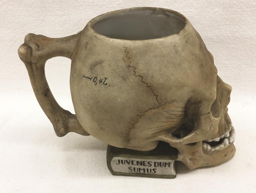 Porcelain Skull Mug 5.25" H x 7" W Condition: Good with: Condition: Good with small chip to interior