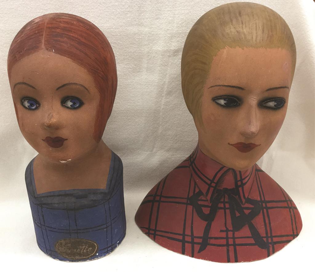 Two Millnery Heads: Handpainted Paper Mache, both (1 of 1)