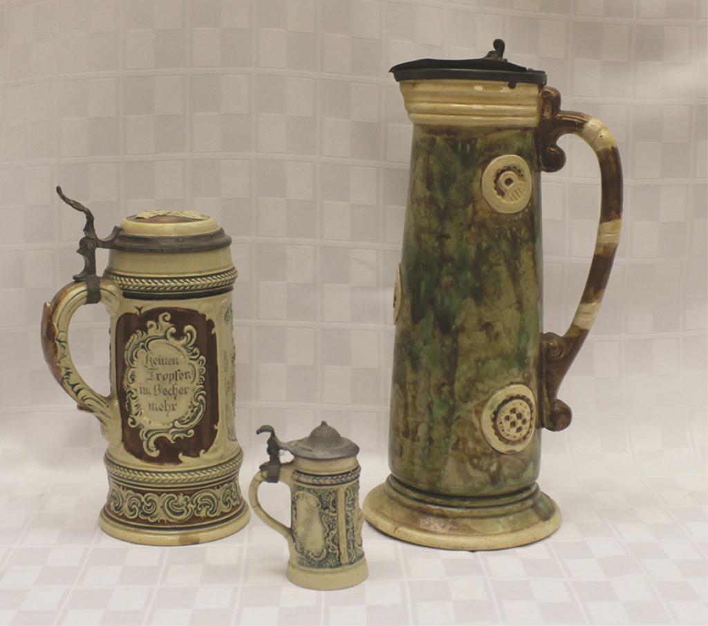 Three PIece Pottery Steins with Pewter Lids: Tallest (1 of 1)