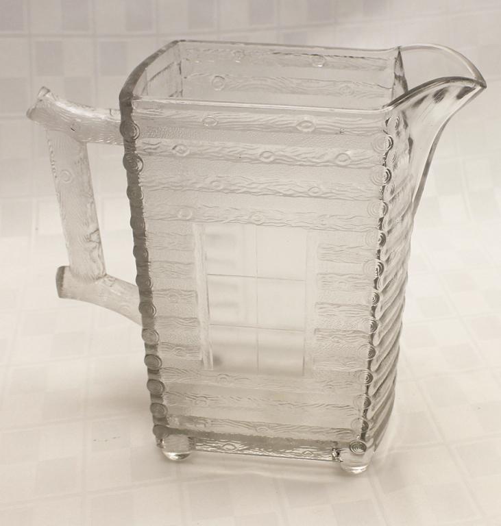 Pressed Glass Log Cabin Water Pitcher 4" x 6" x (1 of 1)