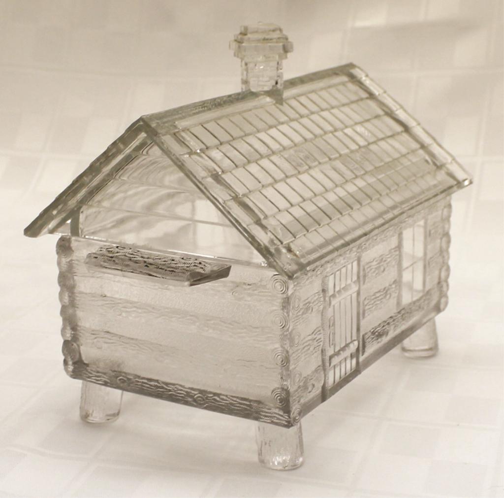 Pressed Glass Log Cabin Box With Lid 6" x 7" x (1 of 1)