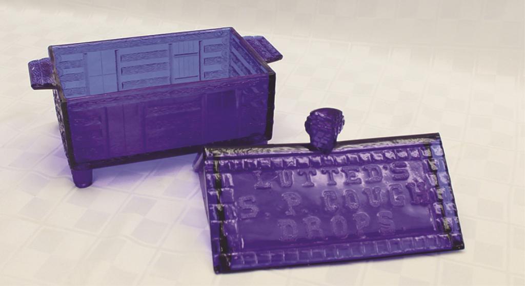 Blue Pressed Glass Log Cabin Advertising Box 9" L x 6" (1 of 1)