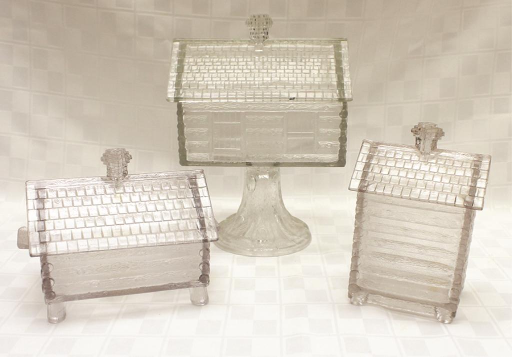 Three Piece Lot of Log Cabin Pressed Glass: Largest: (1 of 1)