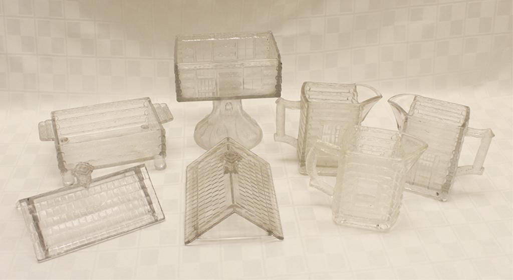 Five Piece Pressed Glass Log Cabin Set: Footed Dish 9" (1 of 1)