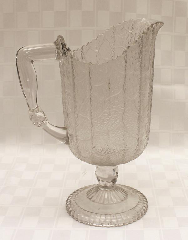 Pressed Glass Water Pitcher on Footed Stand 11" H x 8" (1 of 1)