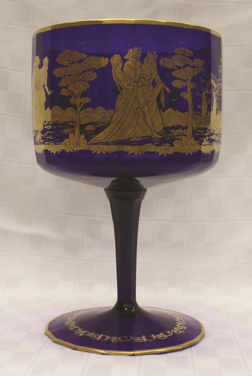 Blown Cobalt Glass Compote Faceted & Gilded with (1 of 1)