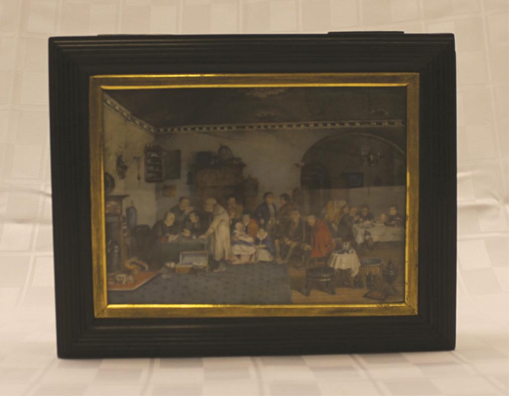 Black Ebony Box with Painted Porcelain Inset to Lid 8" (1 of 1)