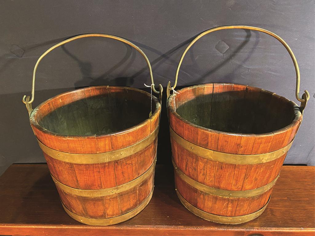 Pair of Brass-bound Wooden Peat Buckets, England (1 of 1)
