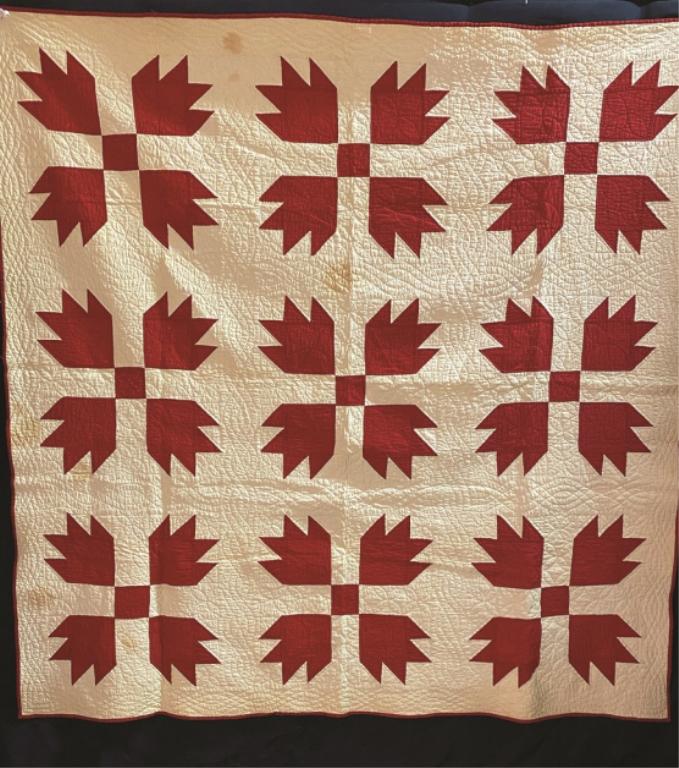 A "Red Maple Leaf Applique" Quilt on White Background (1 of 1)