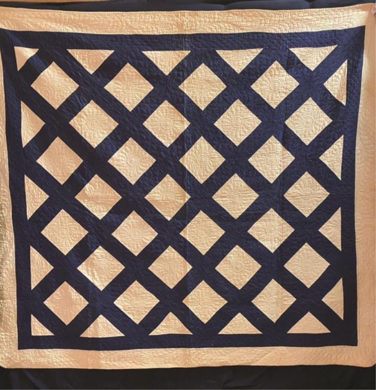 Geometric Navy Blue Criss-crossed Bar Pattern Quilt on (1 of 1)