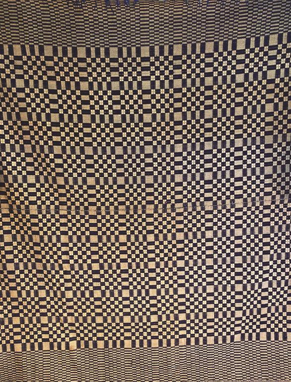 Blue & White Coverlet with Checkered Pattern 85" x (1 of 1)