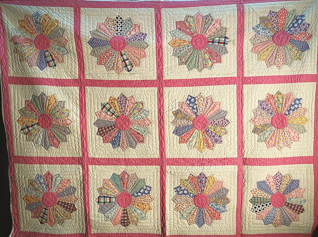 A Piece Quilt consisting of a Pink Grid on a White (1 of 1)